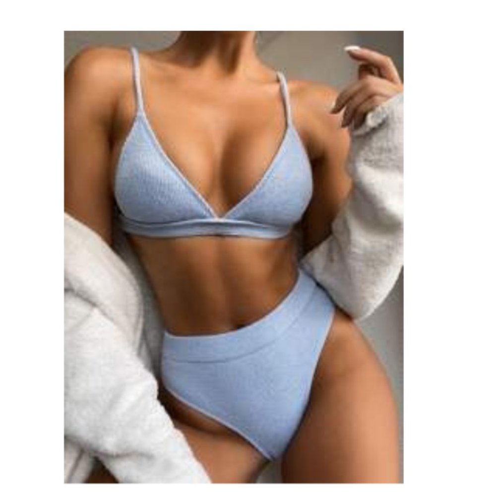 Shein Rib Triangle High Waisted Bikini Swimsuit